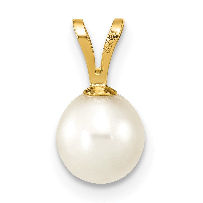 14K Gelbgold 14K 6-7mm Weiß Rund Süßwasser Zuchtperle Anhänger