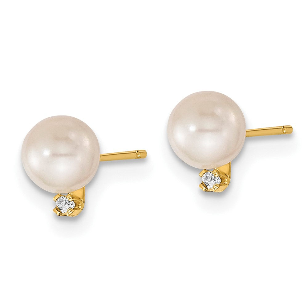 14K Gelbgold Set mit 5–6 mm Akoya-Zuchtperlen, Diamanten, Ohrringen und Anhänger