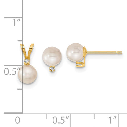 14K Gelbgold Set mit 5–6 mm Akoya-Zuchtperlen, Diamanten, Ohrringen und Anhänger
