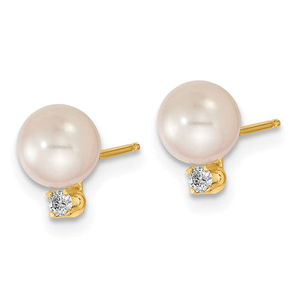 Set aus 14K Gelbgold Ohrringen und Anhänger mit 6-7-mm-Akoya-Zuchtperlen aus Salzwasser und Diamanten