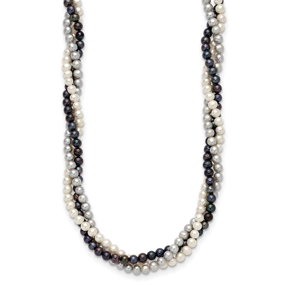 14K Gelbgold 6-7mm Mehrfarbig Süßwasser Zuchtperle 3-strand Halskette