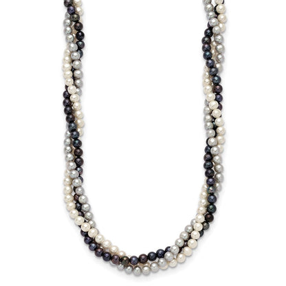 14K Gelbgold 6-7mm Mehrfarbig Süßwasser Zuchtperle 3-strand Halskette