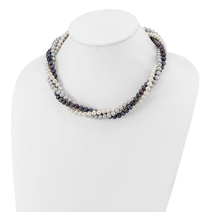 14K Gelbgold 6-7mm Mehrfarbig Süßwasser Zuchtperle 3-strand Halskette