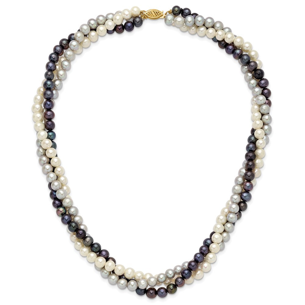 14K Gelbgold 6-7mm Mehrfarbig Süßwasser Zuchtperle 3-strand Halskette