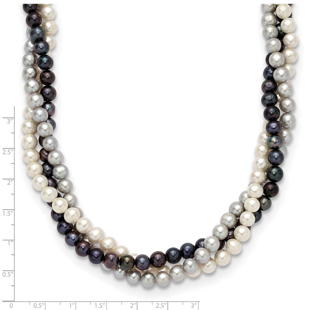 14K Gelbgold 6-7mm Mehrfarbig Süßwasser Zuchtperle 3-strand Halskette