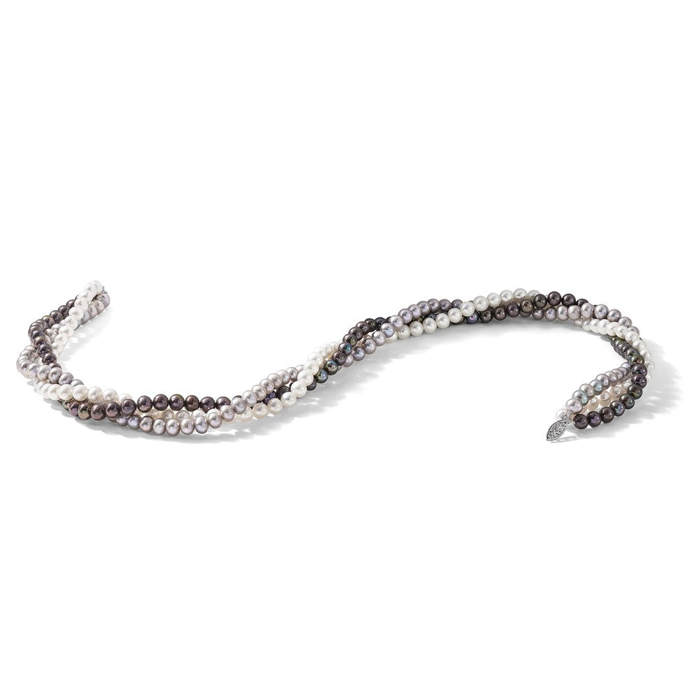 14K Gelbgold 6-7mm Mehrfarbig Süßwasser Zuchtperle 3-strand Halskette