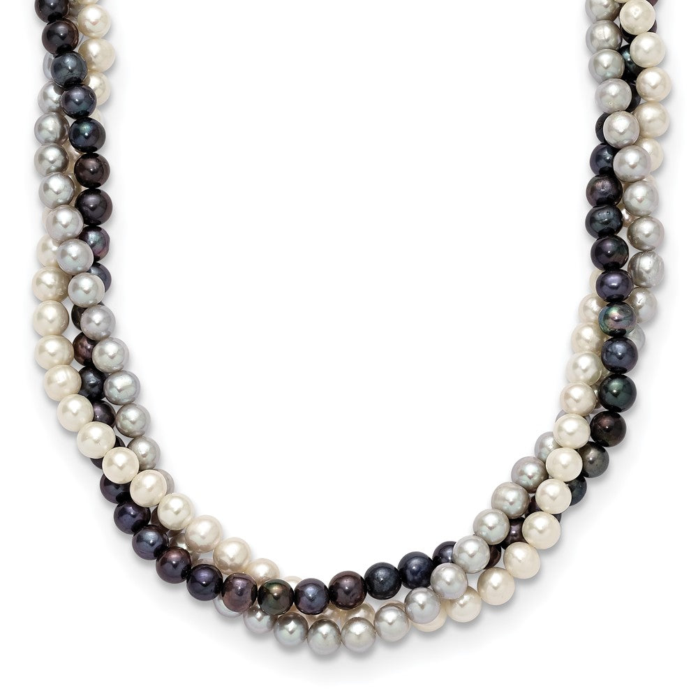 14K Gelbgold 6-7mm Mehrfarbig Süßwasser Zuchtperle 3-strand Halskette