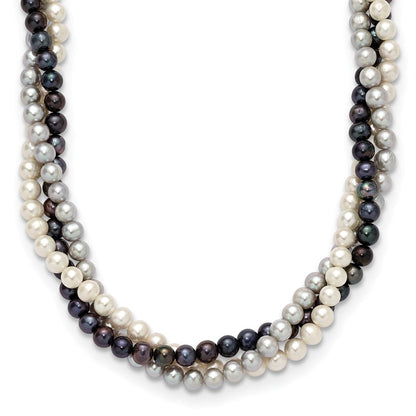 14K Gelbgold 6-7mm Mehrfarbig Süßwasser Zuchtperle 3-strand Halskette
