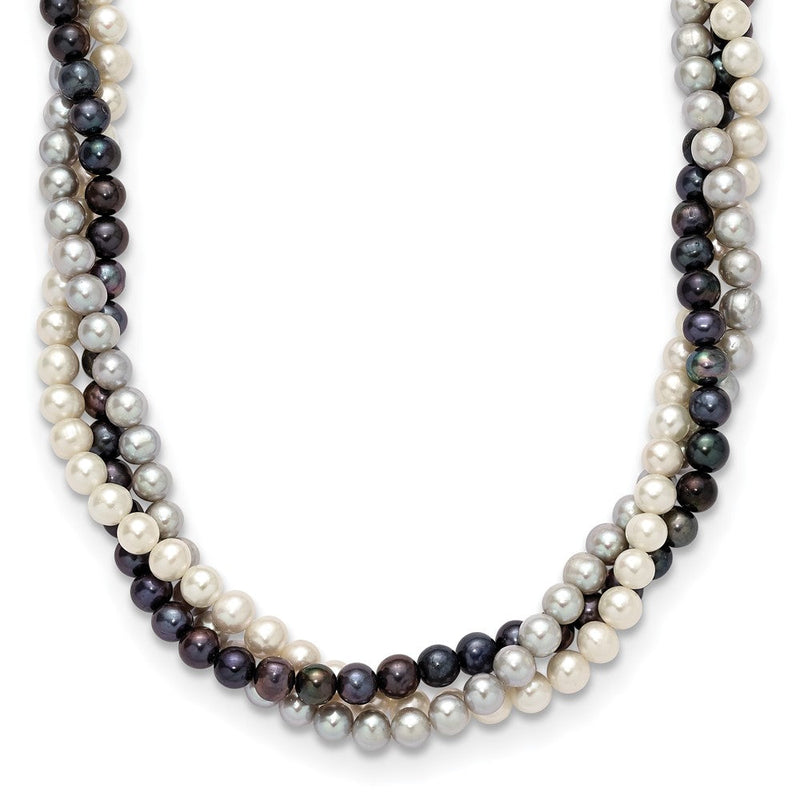 14K Gelbgold 6-7mm Mehrfarbig Süßwasser Zuchtperle 3-strand Halskette