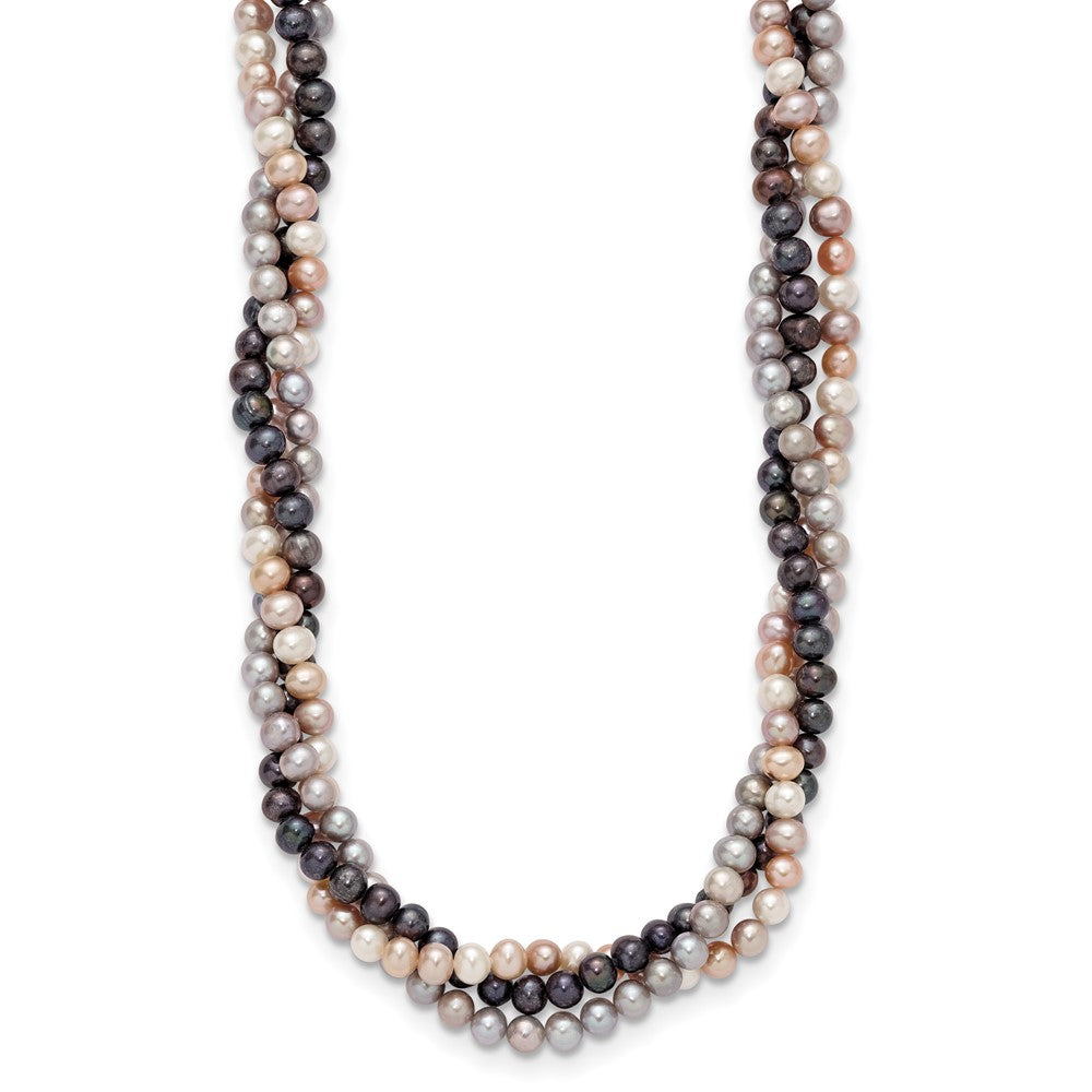 14K Weißgold 6-7mm Mehrfarbig Süßwasser Zuchtperle 3-strand Halskette