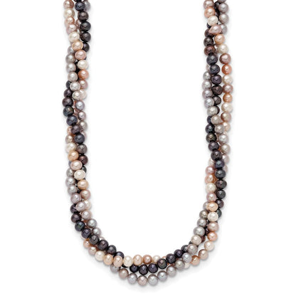 14K Weißgold 6-7mm Mehrfarbig Süßwasser Zuchtperle 3-strand Halskette