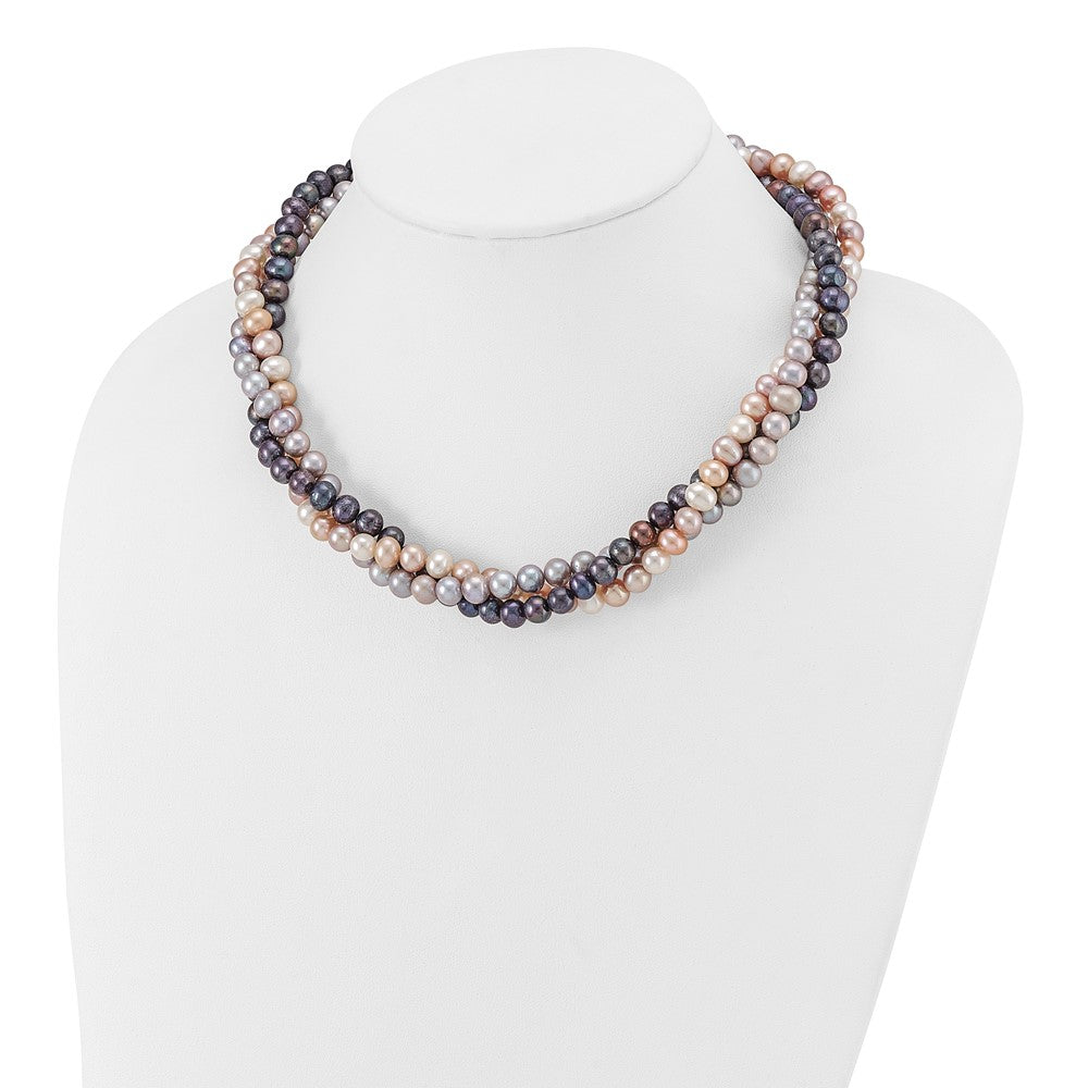 14K Weißgold 6-7mm Mehrfarbig Süßwasser Zuchtperle 3-strand Halskette