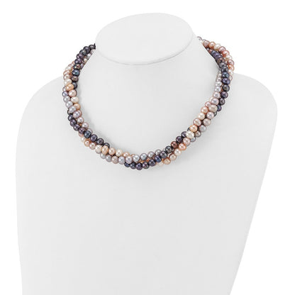 14K Weißgold 6-7mm Mehrfarbig Süßwasser Zuchtperle 3-strand Halskette