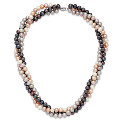 14K Weißgold 6-7mm Mehrfarbig Süßwasser Zuchtperle 3-strand Halskette
