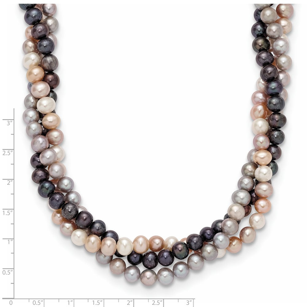 14K Weißgold 6-7mm Mehrfarbig Süßwasser Zuchtperle 3-strand Halskette