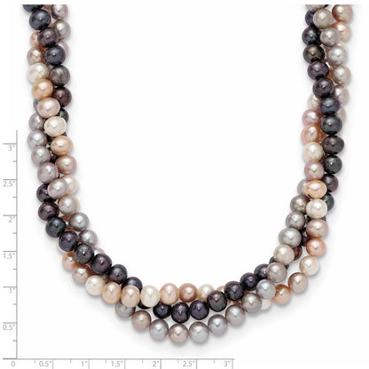 14K Weißgold 6-7mm Mehrfarbig Süßwasser Zuchtperle 3-strand Halskette