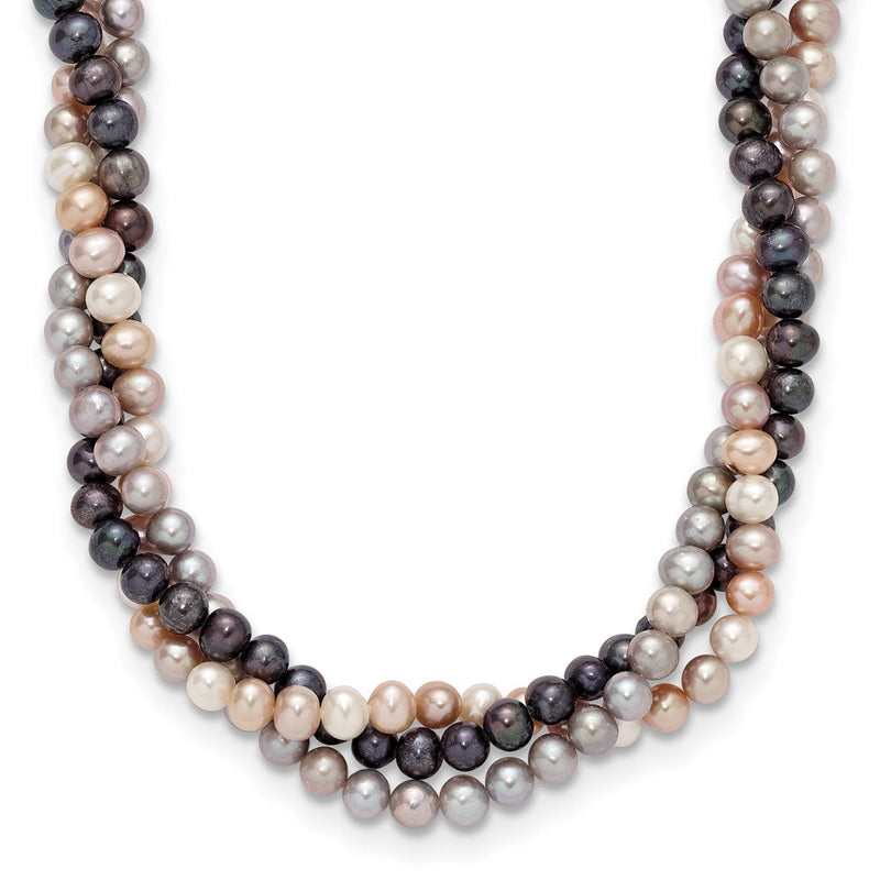 14K Weißgold 6-7mm Mehrfarbig Süßwasser Zuchtperle 3-strand Halskette