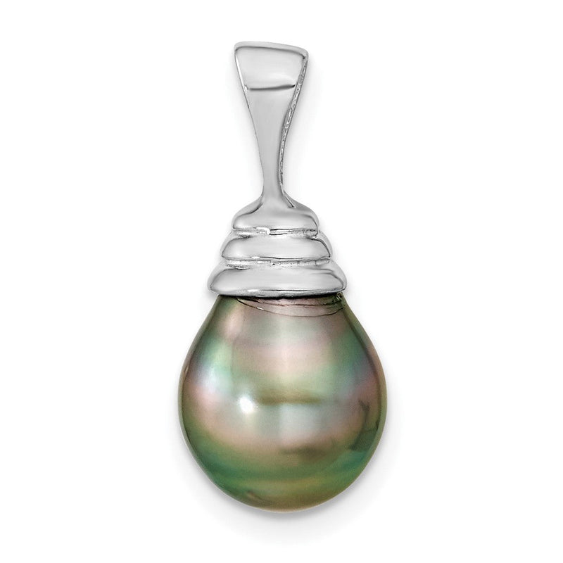14K Weißgold 14K Weißgold 9-10mm Schwarz Tropfen Tahitian Salzwasser Zuchtperle Anhänger