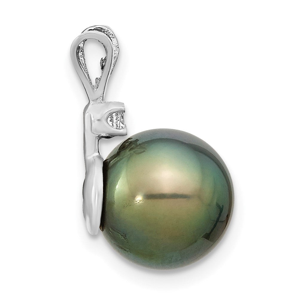 14K Weißgold Anhänger mit 10-11 mm runder Tahiti-Zuchtperle aus Salzwasser und 0,05 ct. Diamant