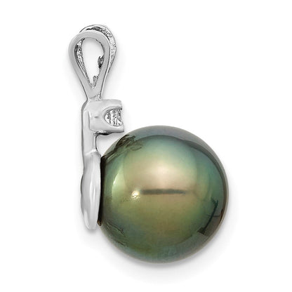 14K Weißgold Anhänger mit 10-11 mm runder Tahiti-Zuchtperle aus Salzwasser und 0,05 ct. Diamant