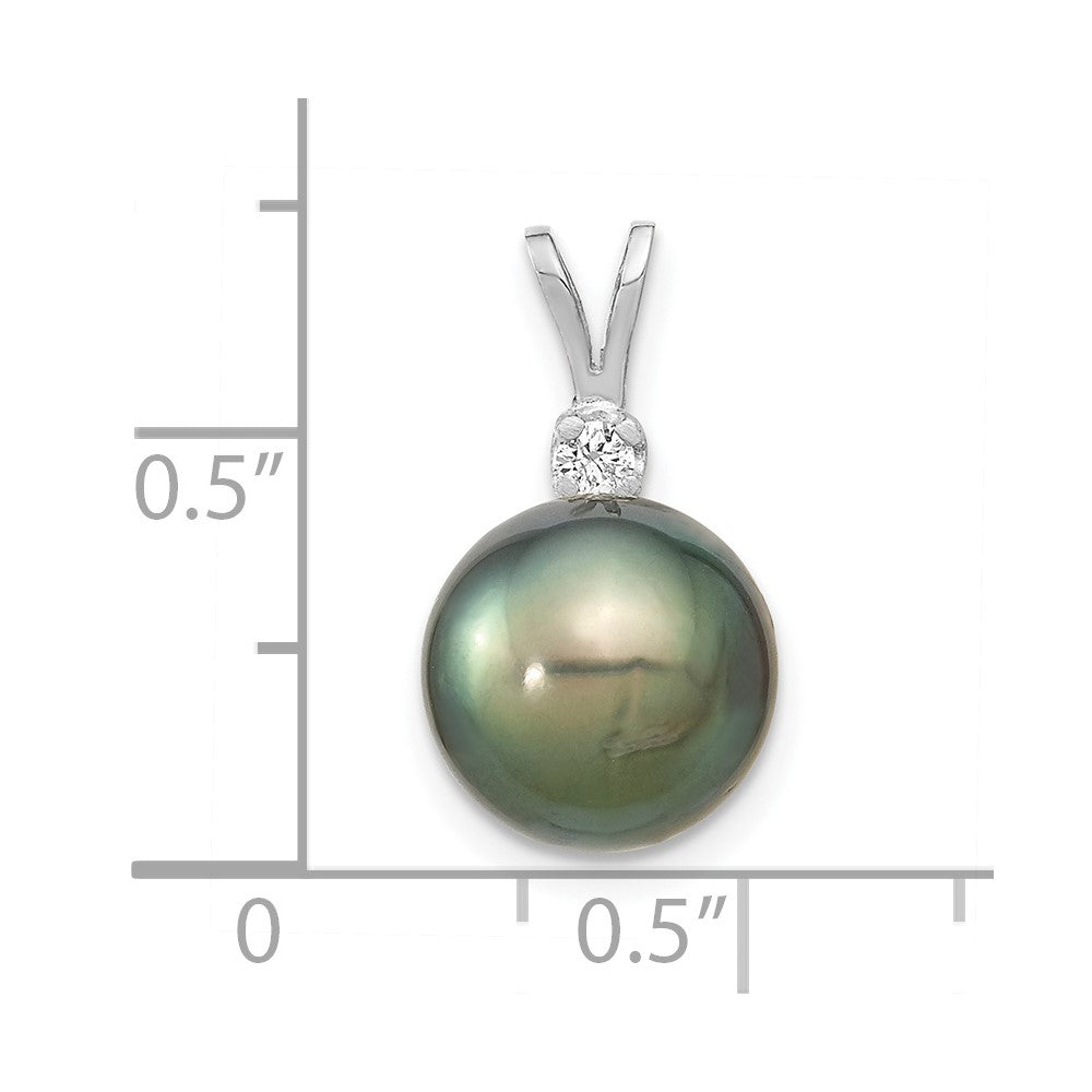 14K Weißgold Anhänger mit 10-11 mm runder Tahiti-Zuchtperle aus Salzwasser und 0,05 ct. Diamant