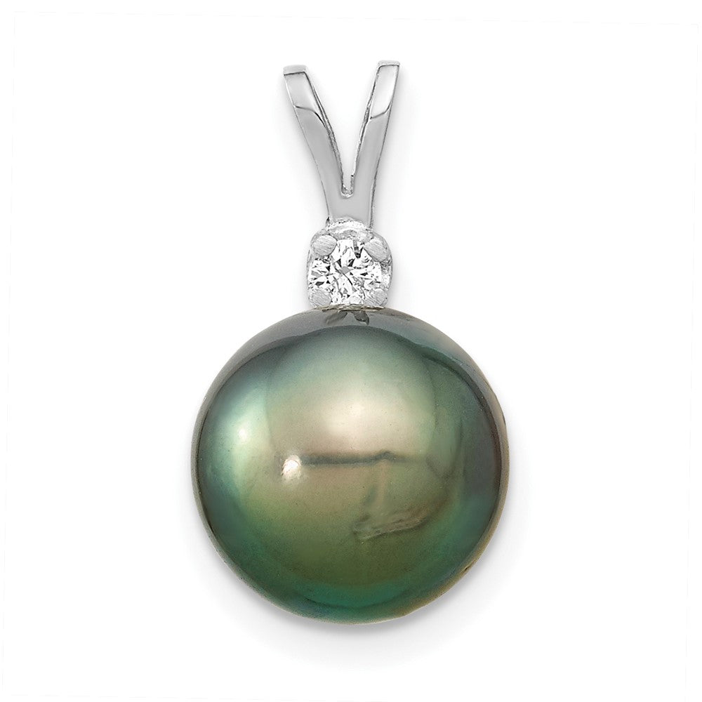 14K Weißgold Anhänger mit 10-11 mm runder Tahiti-Zuchtperle aus Salzwasser und 0,05 ct. Diamant