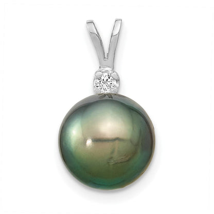 14K Weißgold Anhänger mit 10-11 mm runder Tahiti-Zuchtperle aus Salzwasser und 0,05 ct. Diamant