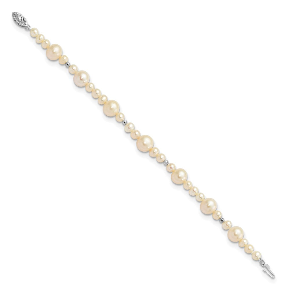 14K Weißgold 5 9mm Nahe Rund Süßwasser Zuchtperle Gekugelt 7.5 Zoll Armband