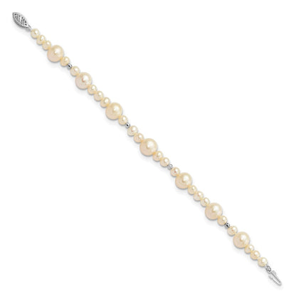 14K Weißgold 5 9mm Nahe Rund Süßwasser Zuchtperle Gekugelt 7.5 Zoll Armband