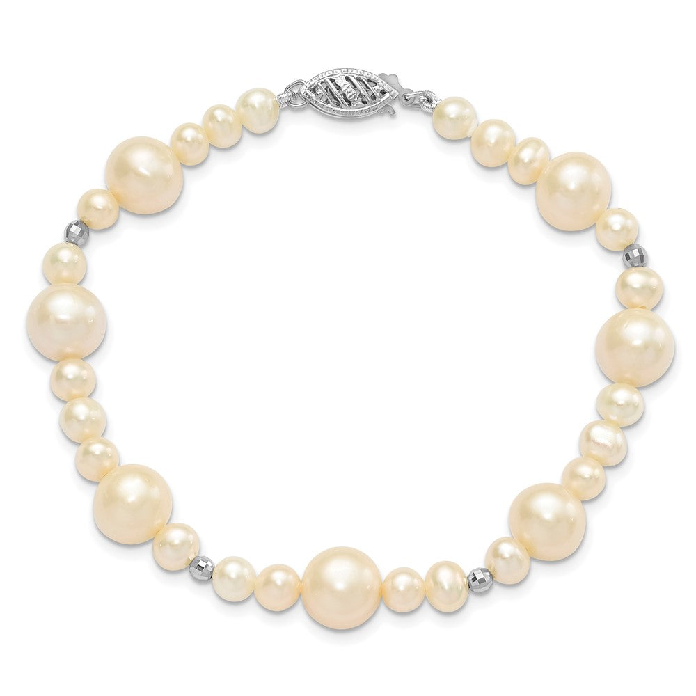 14K Weißgold 5 9mm Nahe Rund Süßwasser Zuchtperle Gekugelt 7.5 Zoll Armband