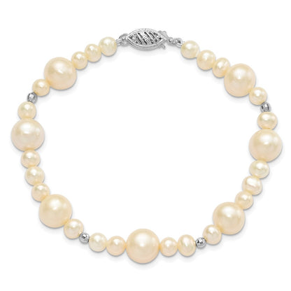 14K Weißgold 5 9mm Nahe Rund Süßwasser Zuchtperle Gekugelt 7.5 Zoll Armband