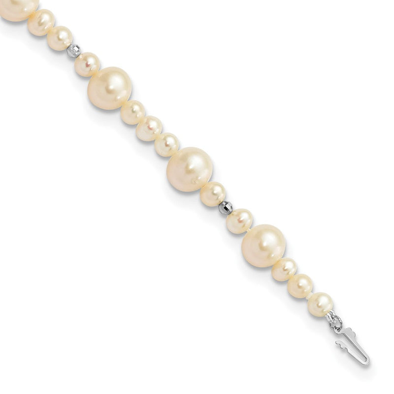 14K Weißgold 5 9mm Nahe Rund Süßwasser Zuchtperle Gekugelt 7.5 Zoll Armband