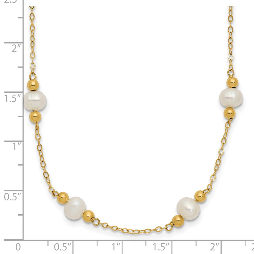 14K Gelbgold 5 6mm Weiß Nahe Rund Süßwasser Zuchtperle Gekugelt 12 Station 18 Zoll Halskette