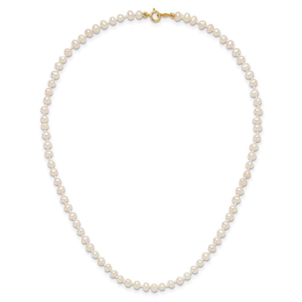 14K Gelbgold Kinder 3 4mm Weiß Halb Rund Süßwasser Zuchtperle 12 Zoll Halskette