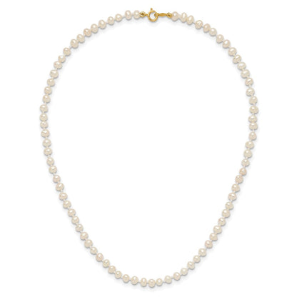14K Gelbgold Kinder 3 4mm Weiß Halb Rund Süßwasser Zuchtperle 12 Zoll Halskette