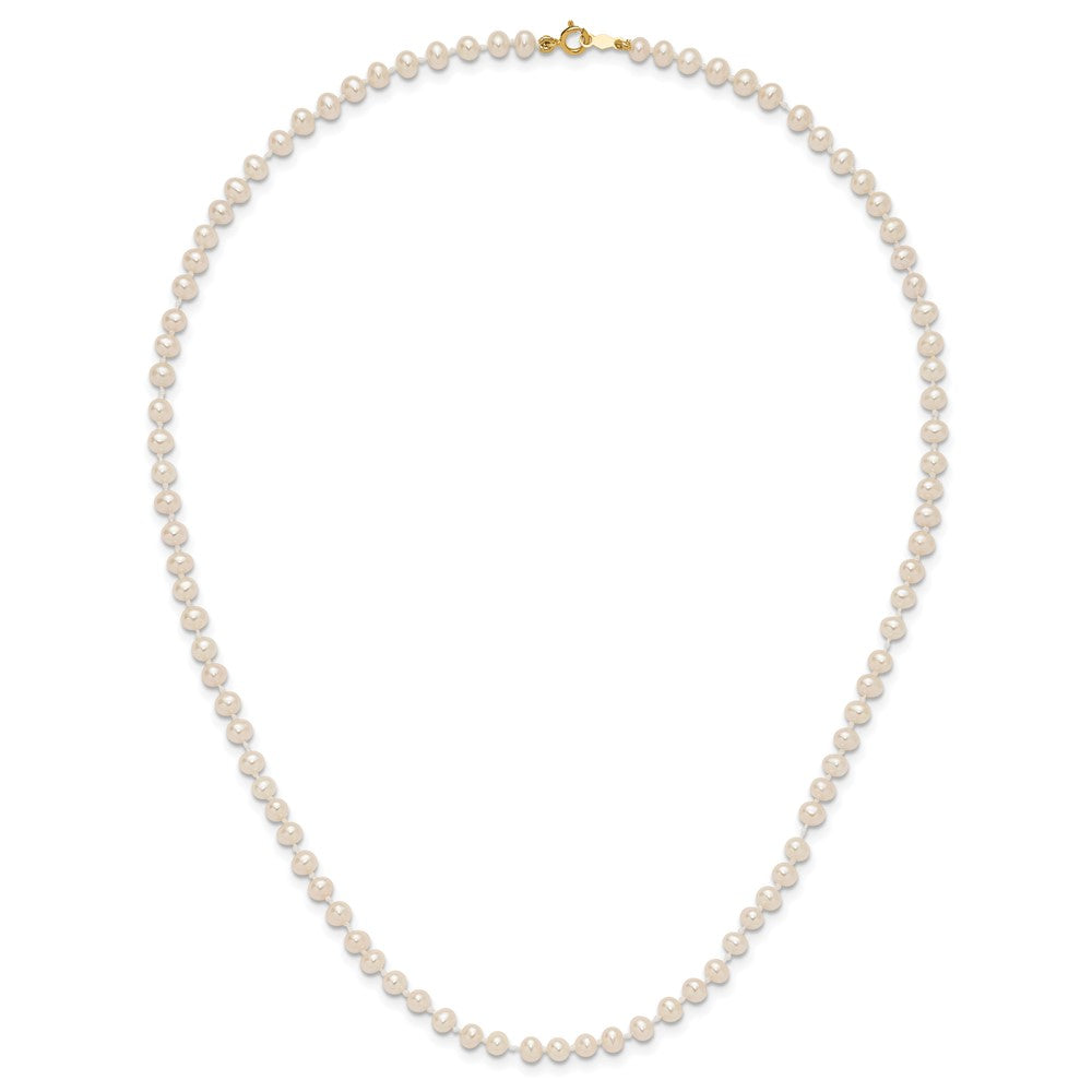14K Gelbgold 3 4mm Weiß Halb Rund Süßwasser Zuchtperle Halskette