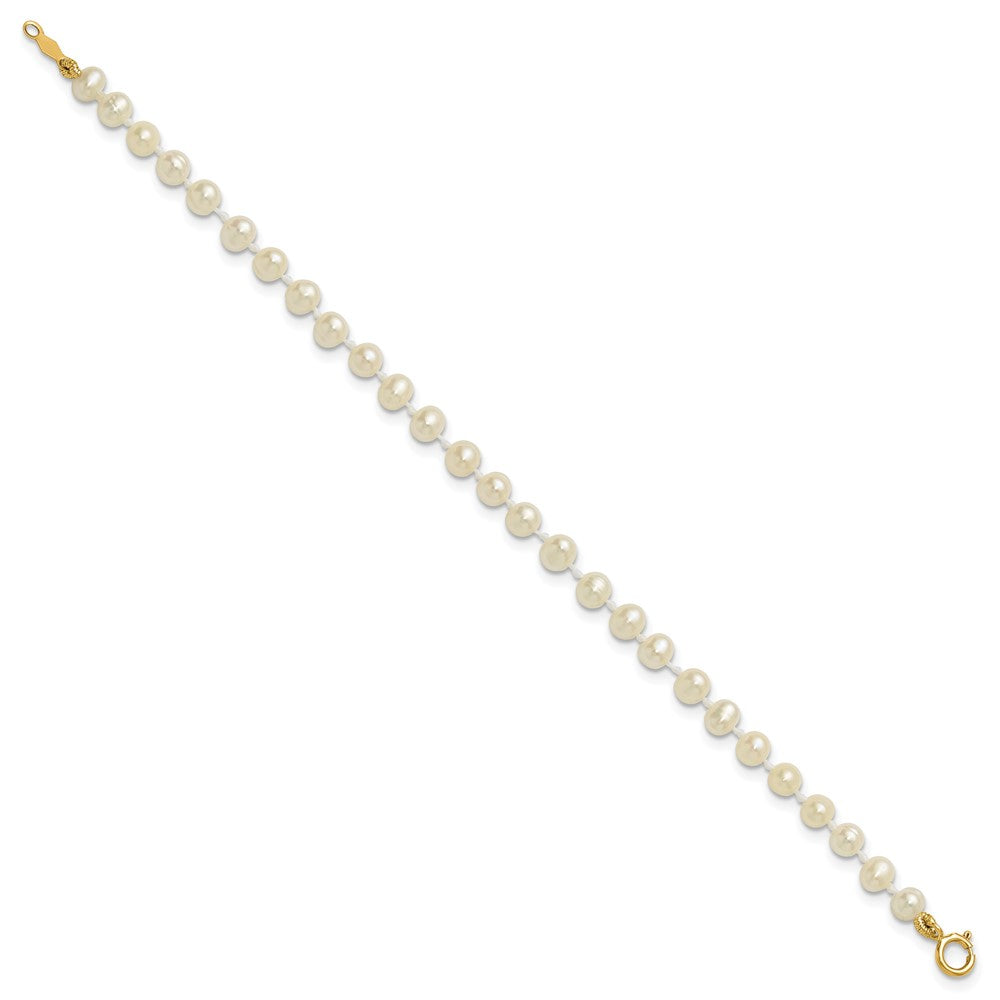 14K Gelbgold 3 4mm Weiß Halb Rund Süßwasser Zuchtperle 5 Zoll Armband