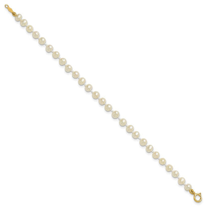 14K Gelbgold 3 4mm Weiß Halb Rund Süßwasser Zuchtperle 5 Zoll Armband