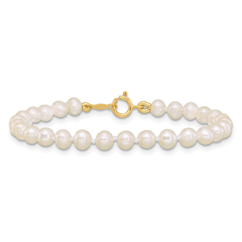 14K Gelbgold 3 4mm Weiß Halb Rund Süßwasser Zuchtperle 5 Zoll Armband