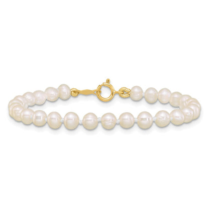 14K Gelbgold 3 4mm Weiß Halb Rund Süßwasser Zuchtperle 4 Zoll Armband