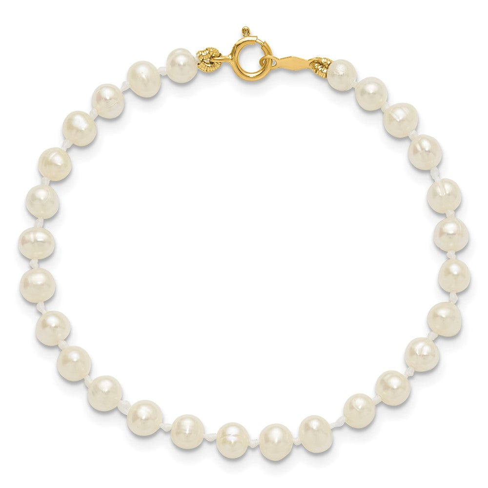 14K Gelbgold 3 4mm Weiß Halb Rund Süßwasser Zuchtperle 4 Zoll Armband