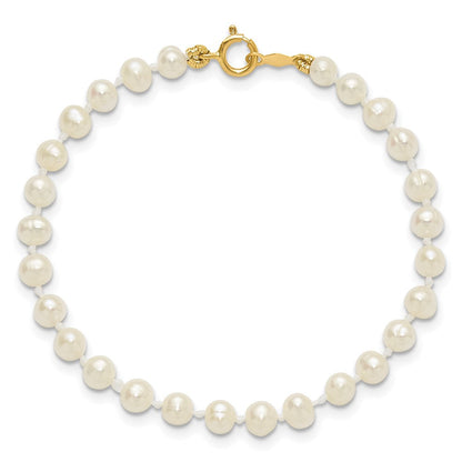 14K Gelbgold 3 4mm Weiß Halb Rund Süßwasser Zuchtperle 4 Zoll Armband