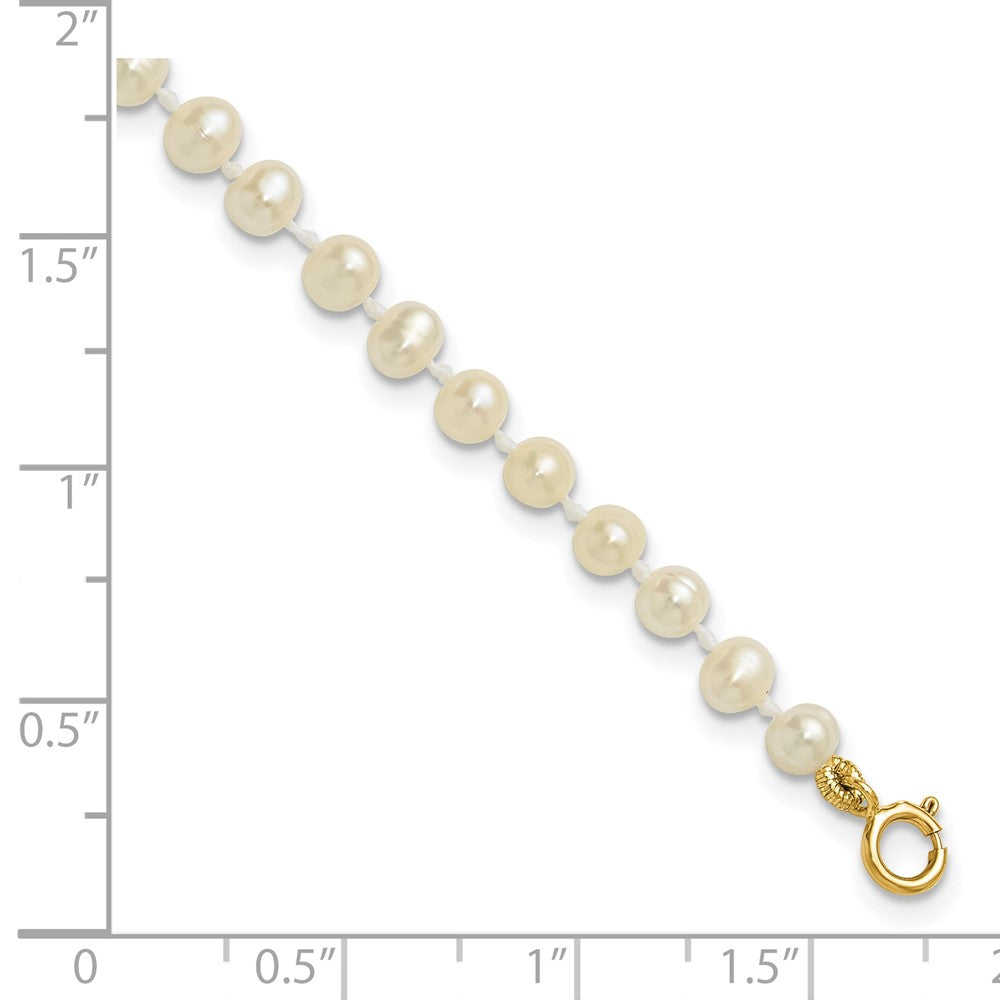14K Gelbgold 3 4mm Weiß Halb Rund Süßwasser Zuchtperle 4 Zoll Armband