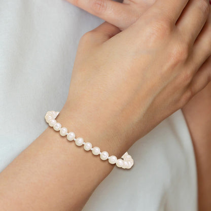 14K Gelbgold 3 4mm Weiß Halb Rund Süßwasser Zuchtperle 5 Zoll Armband