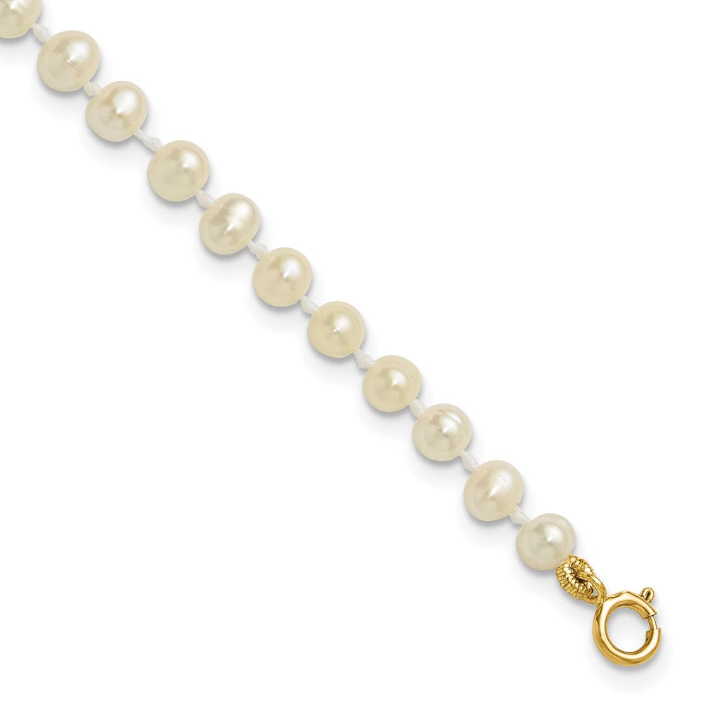 14K Gelbgold 3 4mm Weiß Halb Rund Süßwasser Zuchtperle 5 Zoll Armband