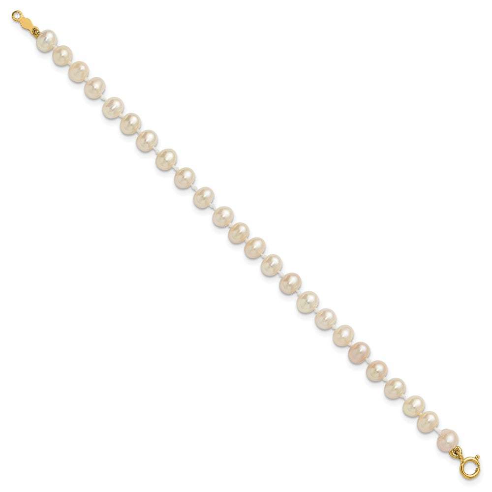 14K Gelbgold 4 5mm Weiß Halb Rund Süßwasser Zuchtperle 5 Zoll Armband