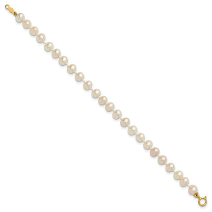 14K Gelbgold 4 5mm Weiß Halb Rund Süßwasser Zuchtperle 5 Zoll Armband