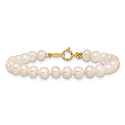 14K Gelbgold 4 5mm Weiß Halb Rund Süßwasser Zuchtperle 5 Zoll Armband