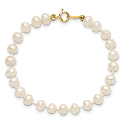 14K Gelbgold 4 5mm Weiß Halb Rund Süßwasser Zuchtperle 5 Zoll Armband