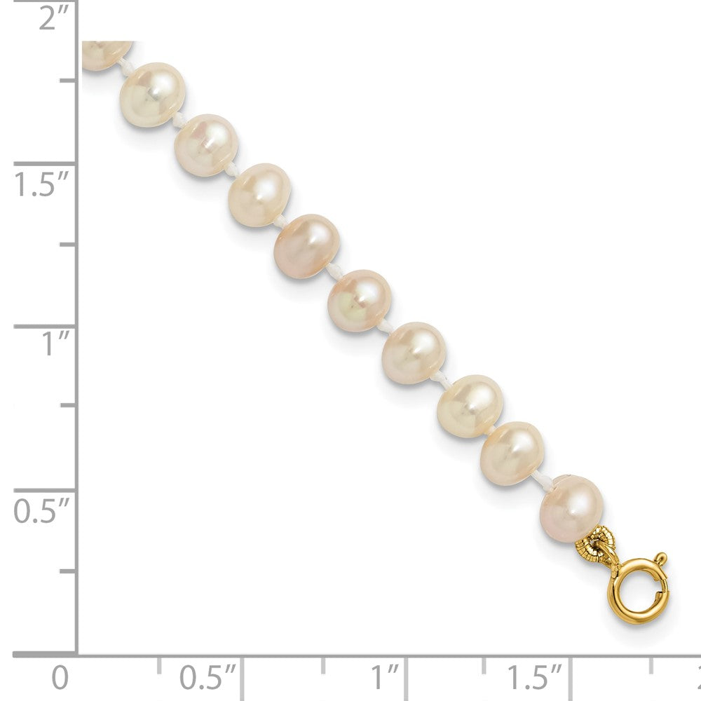 14K Gelbgold 4 5mm Weiß Halb Rund Süßwasser Zuchtperle 5 Zoll Armband